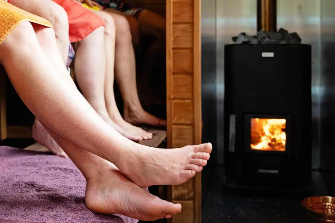 Feet up by the sauna stove